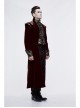 Gothic Black Jacquard Gold Faded Buttons Wine Red Fleece Men Long Coat