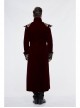 Gothic Black Jacquard Gold Faded Buttons Wine Red Fleece Men Long Coat