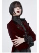 Gothic Black Jacquard Lapel Embroidered Metal Nail Women Wine Red Velveteen Swallowtail Coat
