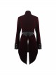 Gothic Black Jacquard Lapel Embroidered Metal Nail Women Wine Red Velveteen Swallowtail Coat