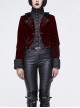 Gothic Black Jacquard Lapel Embroidered Metal Nail Women Wine Red Velveteen Swallowtail Coat