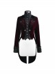 Gothic Black Jacquard Lapel Embroidered Metal Nail Women Wine Red Velveteen Swallowtail Coat