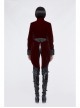 Gothic Black Jacquard Lapel Embroidered Metal Nail Women Wine Red Velveteen Swallowtail Coat