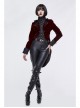 Gothic Black Jacquard Lapel Embroidered Metal Nail Women Wine Red Velveteen Swallowtail Coat