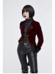 Gothic Black Jacquard Lapel Embroidered Metal Nail Women Wine Red Velveteen Swallowtail Coat