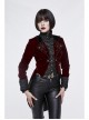 Gothic Black Jacquard Lapel Embroidered Metal Nail Women Wine Red Velveteen Swallowtail Coat