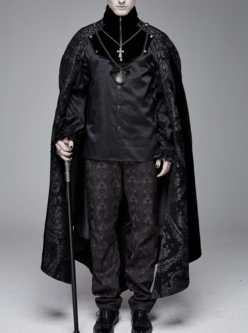 Removable Chain Pendant Short Front And Long Back Gothic Pattern  Black Cloak