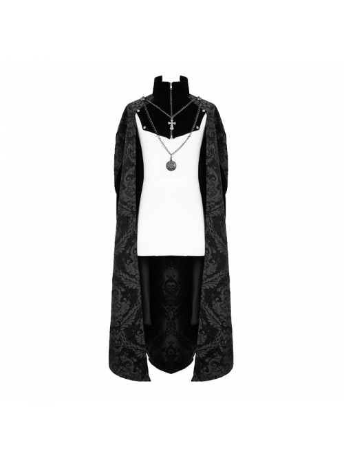 Removable Chain Pendant Short Front And Long Back Gothic Pattern  Black Cloak