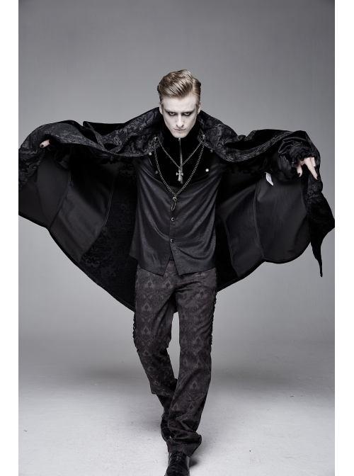 Removable Chain Pendant Short Front And Long Back Gothic Pattern  Black Cloak