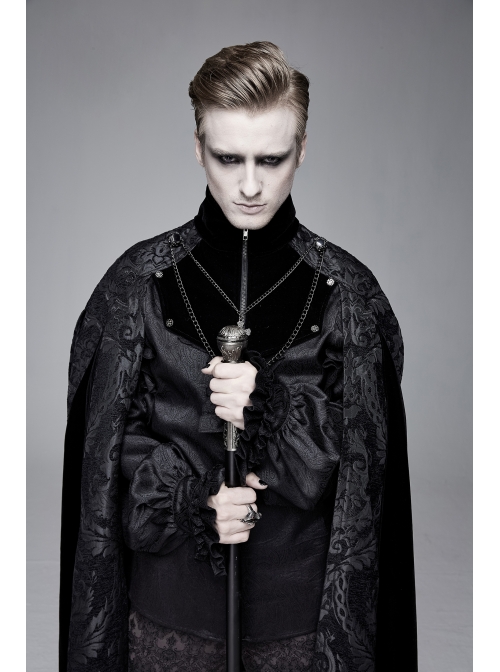 Removable Chain Pendant Short Front And Long Back Gothic Pattern  Black Cloak