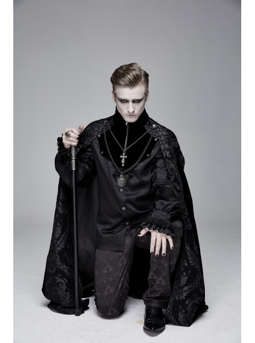 Removable Chain Pendant Short Front And Long Back Gothic Pattern  Black Cloak