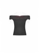 Chest Positioning Flower Pattern Off-Shoulder Black Gothic Knit Short T-Shirt