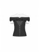Chest Positioning Flower Pattern Off-Shoulder Black Gothic Knit Short T-Shirt