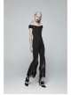 Chest Positioning Flower Pattern Off-Shoulder Black Gothic Knit Short T-Shirt