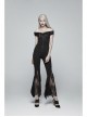 Chest Positioning Flower Pattern Off-Shoulder Black Gothic Knit Short T-Shirt