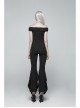 Chest Positioning Flower Pattern Off-Shoulder Black Gothic Knit Short T-Shirt