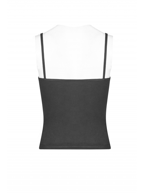 Chest Metal D-Buckle Rivet Woven Strap Lace-Up Hem Black Punk Knit Camisole