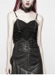 Chest Metal D-Buckle Rivet Woven Strap Lace-Up Hem Black Punk Knit Camisole
