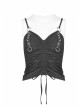 Chest Metal D-Buckle Rivet Woven Strap Lace-Up Hem Black Punk Knit Camisole