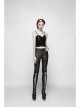 Chest Metal D-Buckle Rivet Woven Strap Lace-Up Hem Black Punk Knit Camisole