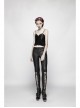 Chest Metal D-Buckle Rivet Woven Strap Lace-Up Hem Black Punk Knit Camisole