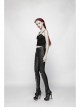 Chest Metal D-Buckle Rivet Woven Strap Lace-Up Hem Black Punk Knit Camisole