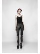 Chest Metal D-Buckle Rivet Woven Strap Lace-Up Hem Black Punk Knit Camisole