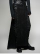 Black Woolen Waist Metal Buckle PU Leather Hasp Lace-Up Side Slit Punk Kilt