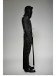 Black Woolen Waist Metal Buckle PU Leather Hasp Lace-Up Side Slit Punk Kilt