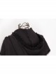 Lace Weave Strap Button Asymmetrical Rough Selvedge Hem Black Punk Hooded Short Cloak
