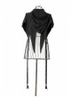 Lace Weave Strap Button Asymmetrical Rough Selvedge Hem Black Punk Hooded Short Cloak