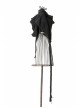 Lace Weave Strap Button Asymmetrical Rough Selvedge Hem Black Punk Hooded Short Cloak