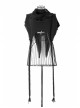 Lace Weave Strap Button Asymmetrical Rough Selvedge Hem Black Punk Hooded Short Cloak