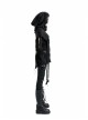 Lace Weave Strap Button Asymmetrical Rough Selvedge Hem Black Punk Hooded Short Cloak