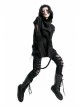 Lace Weave Strap Button Asymmetrical Rough Selvedge Hem Black Punk Hooded Short Cloak
