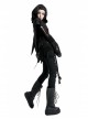 Lace Weave Strap Button Asymmetrical Rough Selvedge Hem Black Punk Hooded Short Cloak