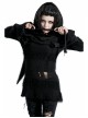 Lace Weave Strap Button Asymmetrical Rough Selvedge Hem Black Punk Hooded Short Cloak