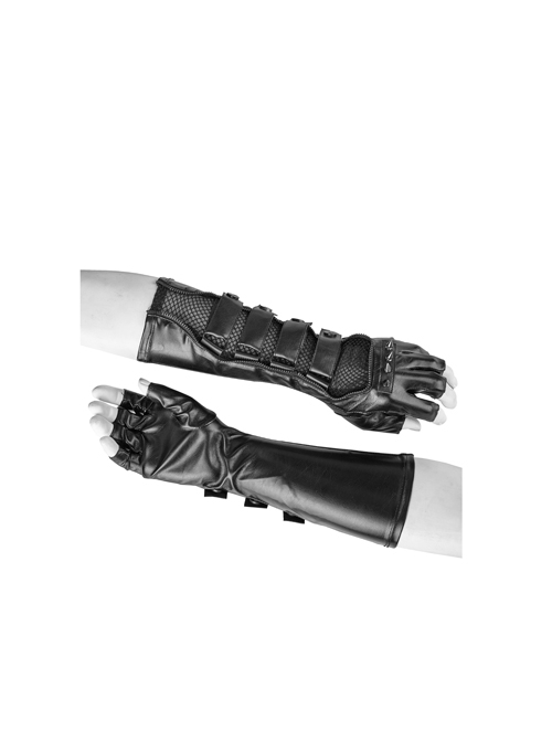 Metal Buckle Hasp Rivet Splice Mesh Black Punk Leather Gloves