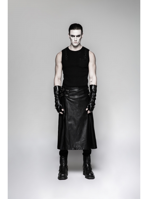 Metal Buckle Hasp Rivet Splice Mesh Black Punk Leather Gloves
