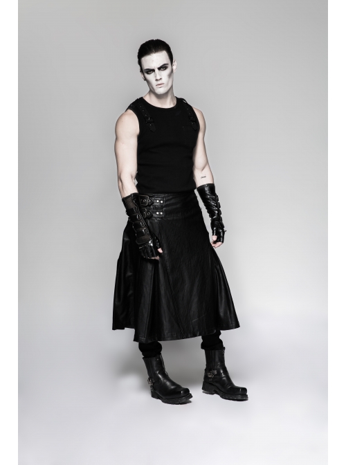 Metal Buckle Hasp Rivet Splice Mesh Black Punk Leather Gloves