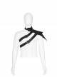 Metal Buckle Hasp Lace-Up One-Shoulder Stand-Up Collar Black Punk Leather Armor Accessory