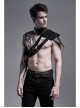Metal Buckle Hasp Lace-Up One-Shoulder Stand-Up Collar Black Punk Leather Armor Accessory