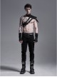 Metal Buckle Hasp Lace-Up One-Shoulder Stand-Up Collar Black Punk Leather Armor Accessory