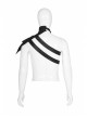 Metal Buckle Hasp Lace-Up One-Shoulder Stand-Up Collar Black Punk Leather Armor Accessory