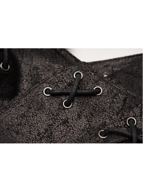 Metal Buckle Hasp Lace-Up One-Shoulder Stand-Up Collar Black Punk Leather Armor Accessory