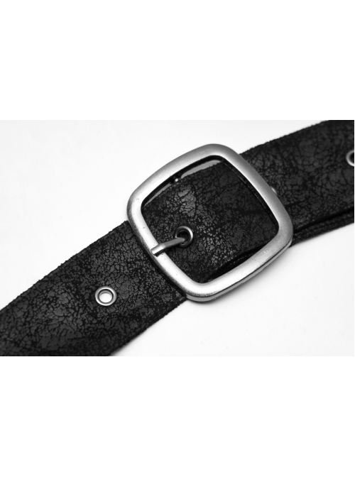 Metal Buckle Hasp Lace-Up One-Shoulder Stand-Up Collar Black Punk Leather Armor Accessory