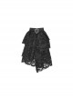 Black Gem Pendant Frill Lace Gothic Neckties