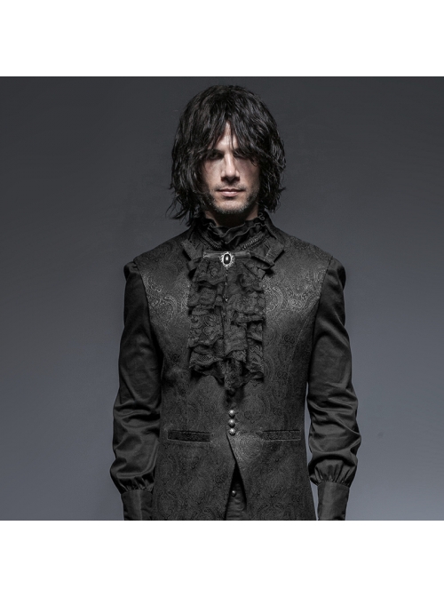 Black Gem Pendant Frill Lace Gothic Neckties