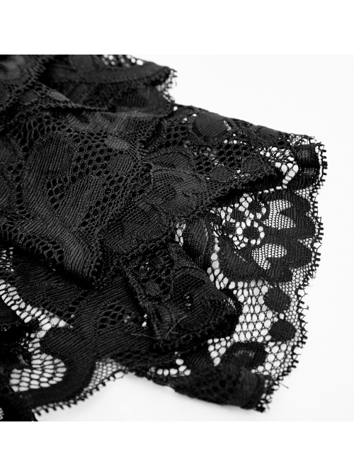 Black Gem Pendant Frill Lace Gothic Neckties