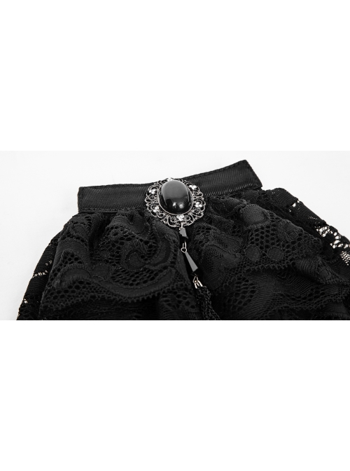 Black Gem Pendant Frill Lace Gothic Neckties